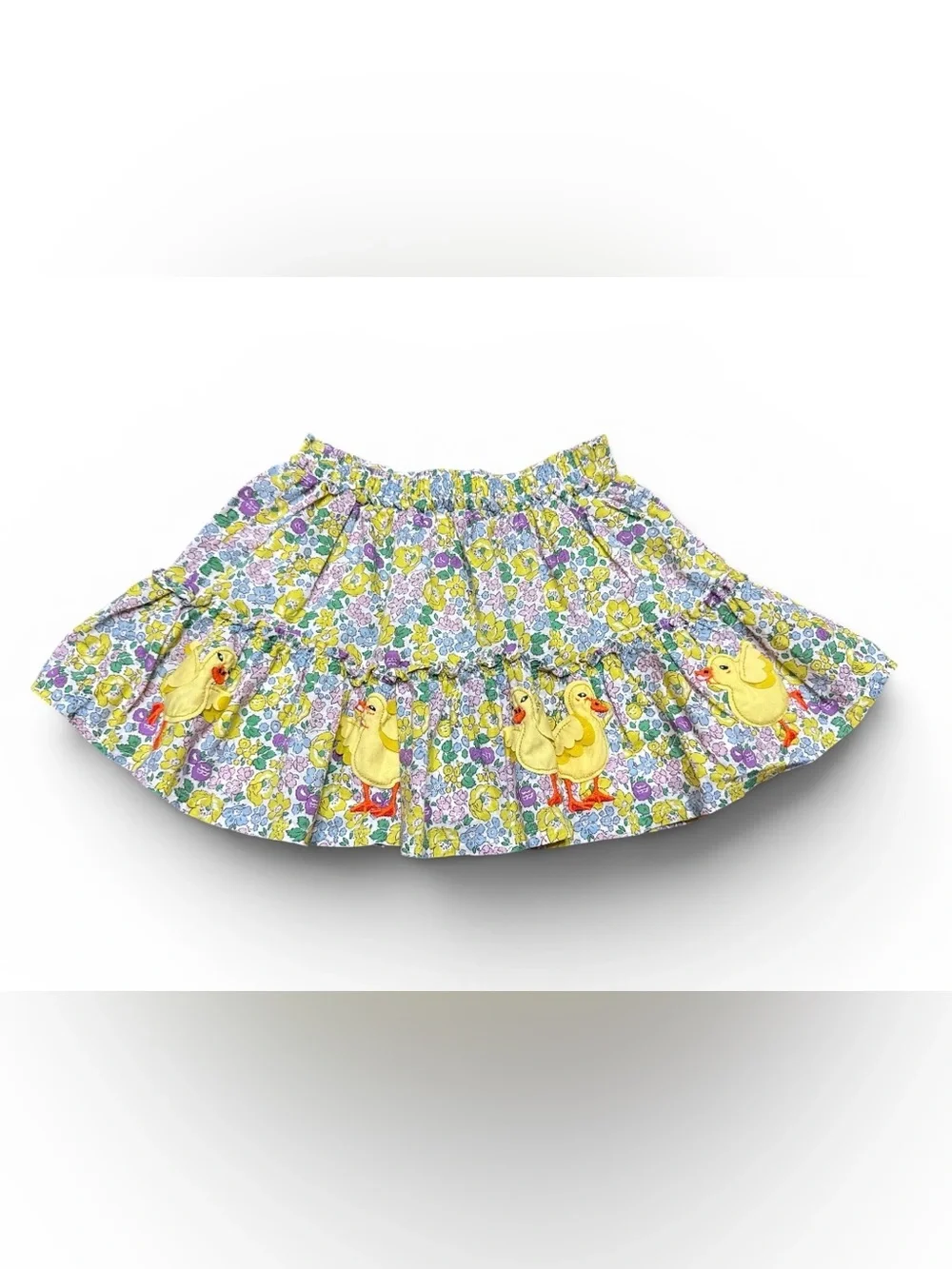 Mini Boden Girls Multicolored Floral Duck Appliqué Skirt Size 2-3Y